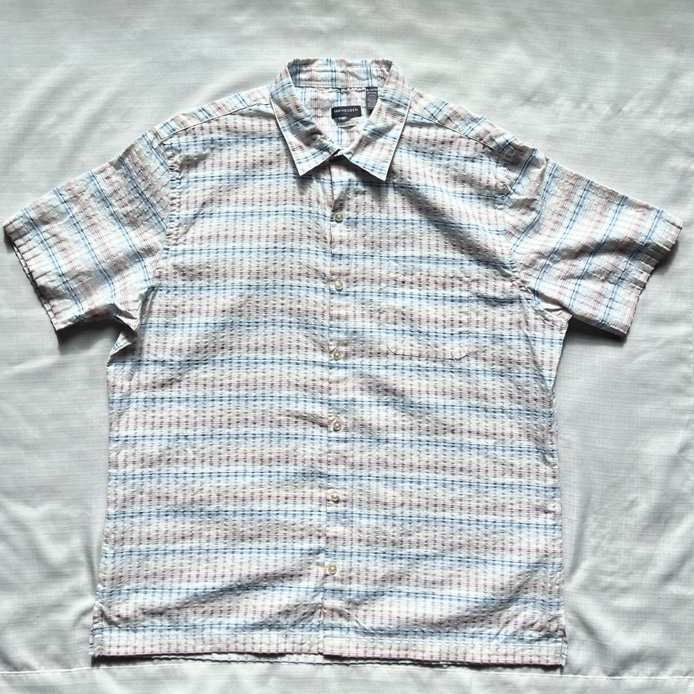 Van Heusen Men's Blue and White Striped Shirt 17-17.5 XL Classic Fit [A11]